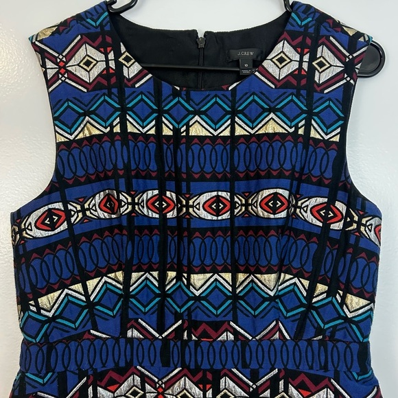 J. Crew Windowpane Sleeveless Jacquard Geometric Blue/Silver A-Line Dress Sz 10 - Picture 3 of 10